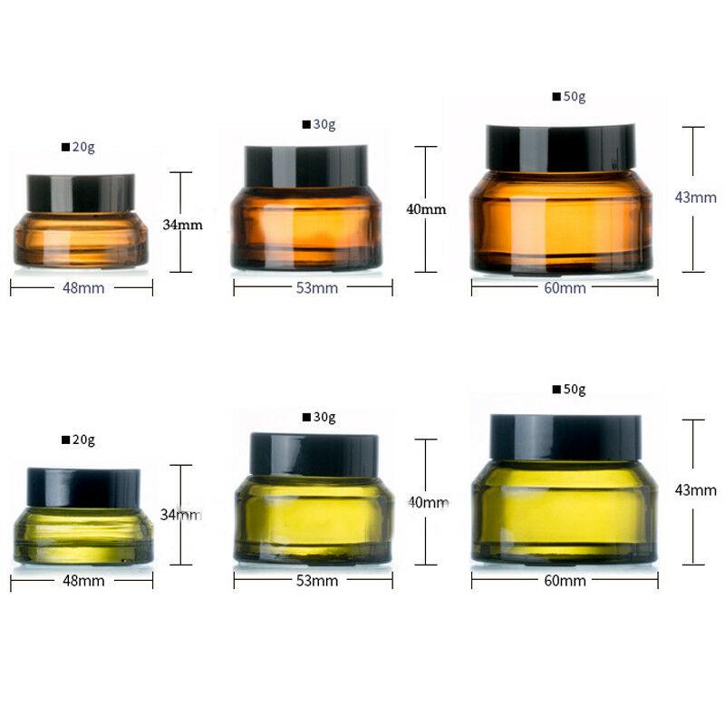 

10pcs 15g/30g/50g Empty Amber Green Glass Refillable Bottles Makeup Jar Pot Travel Face Cream Lotion Vials Cosmetic Containers