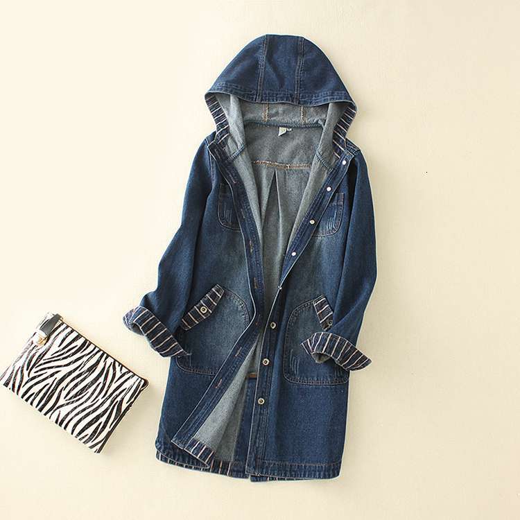 

Release Autumn Women with Medium-long Embroidered Hood Denim Outerwear 3l3w, Blue