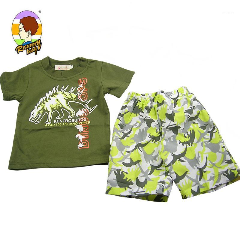 

Risunnybaby Children'S Clothing Children'S Clothing Suit Summer Boy Tops And Shorts Cotton Two-Piece Army Green Suit1
