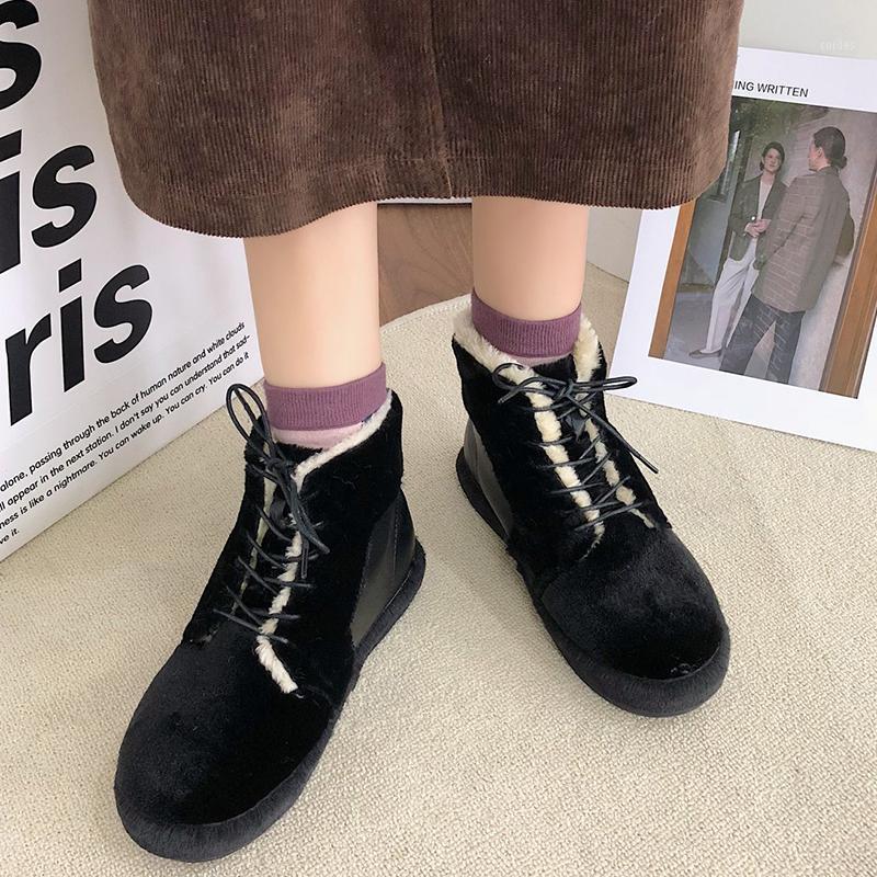 

Rimocy Plush Warm Flat Ankle Boots for Women Fashion Patchwork Pu Leather Cotton Shoes Woman Comfortable Winter Snow Boots Mujer1, Khaki