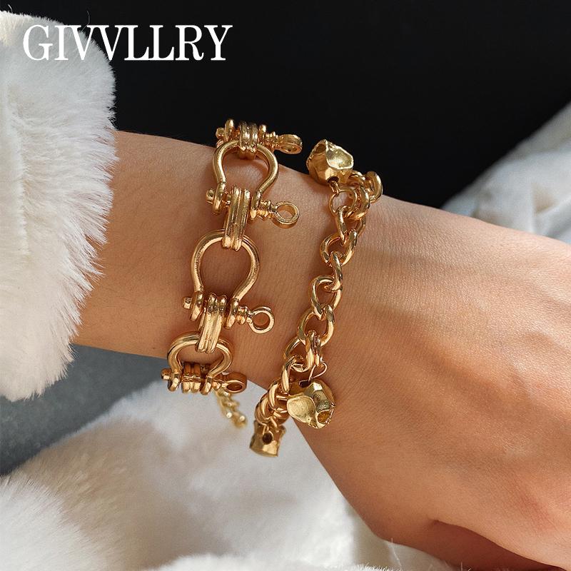

2 pcs/set Gold Geometric Chain Bracelets for Women Men Jewelry Punk Statement Steampunk Geometric Beads Bracelet Set