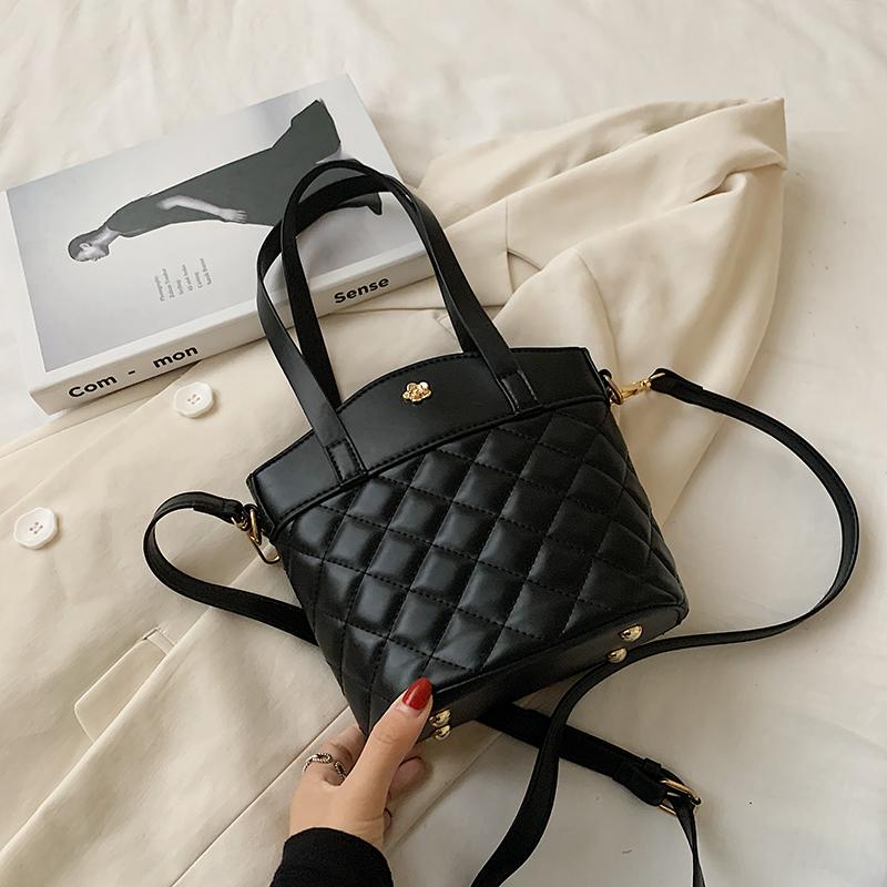 

Fashion Bucket Bag Leisure Lingge Women's Bag Ladies Leisure Handbag Pure Color Women's Shoulder Designer Messenger, Black