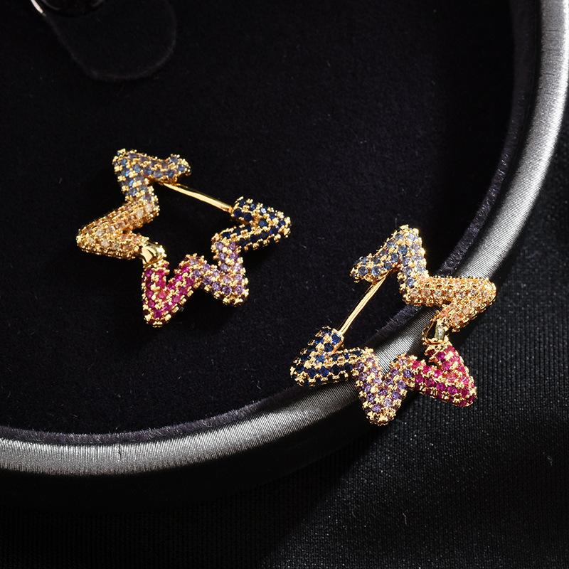 

Fashion Gold Color Shiny Zircon Small Hoop Earrings Creative Five Pointed Star Earring Women Accessories Aros Mujer Zk30