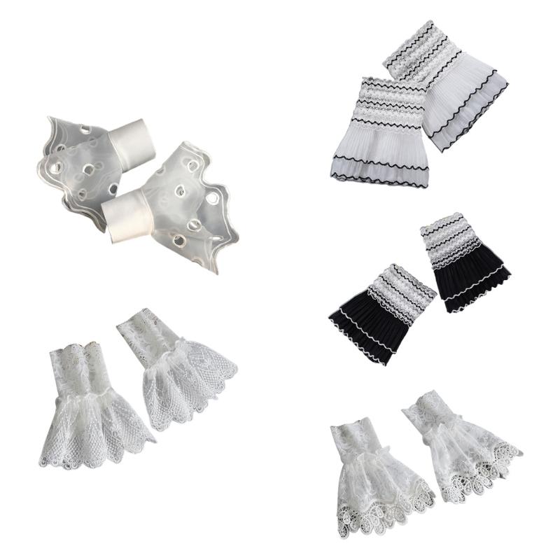 

Five Fingers Gloves Women Ruffled Floral Lace Layered Horn Cuffs Stretch Bracelet Vintage Sunscreen Detachable False Sleeves Wrist Warmers