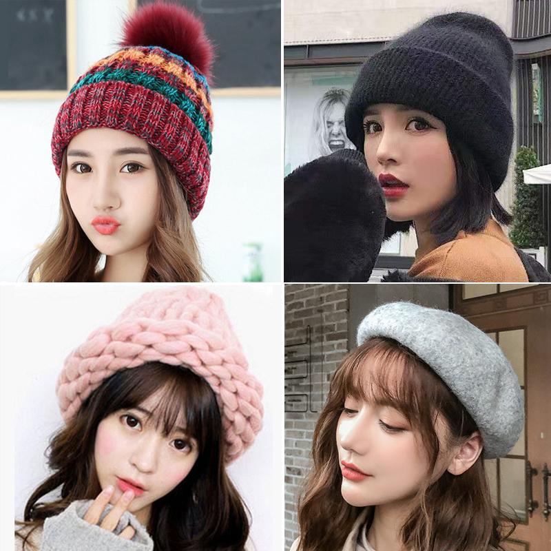 

Female Hat Winter Caps Hats for Women Girls Casual Crochet Braided Knit Beanies Hat Warm Cap Fashion Pompom Bonnet, Nh494 white