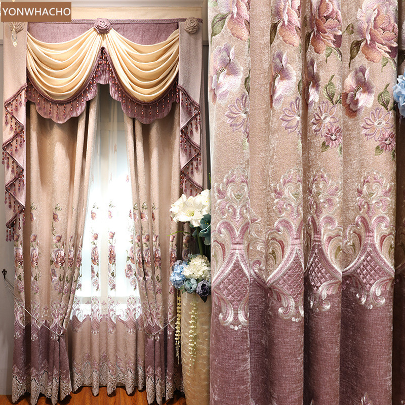 

Custom curtains luxury bedroom embroidery girl room pink Korean Chenille thick cloth blackout curtain tulle valance drape B657, Tulle sheer