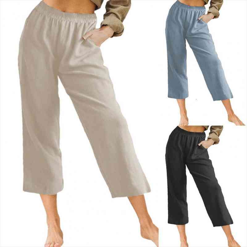 

cotton linen pants for women trousers casual loose solid color pocket harem pants plus size lady khaki basic trousers, Black;white