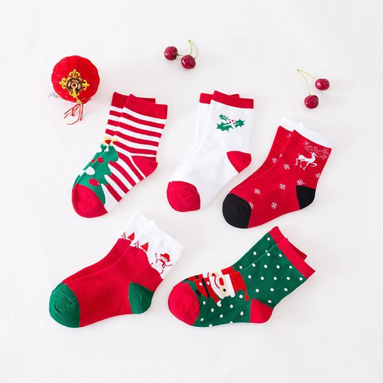 

5 Pair Spring Winter Autumn Baby Girls Boys Kids Cotton Socks Children Striped Terry Snowflake Elk Santa Claus Christmas Socks1, Mix