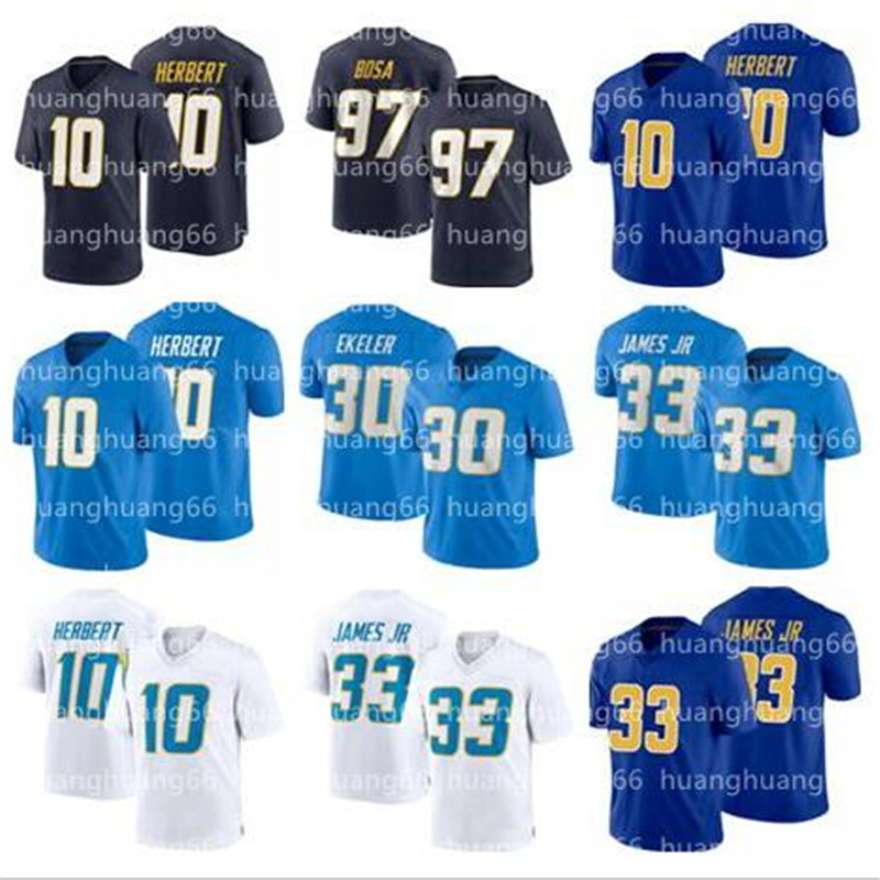 

2021 10 Justin Herbert New Men 33 Derwin James 30 Austin Ekeler 13 Keenan Allen 97 Joey Bosa Football Jerseys, As
