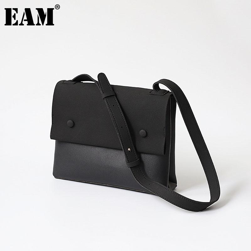 

[EAM] Women New Brief Student Bag PU Leather Flap Personality All-match Crossbody Shoulder Bag Fashion Tide 2021 18A1478, Black