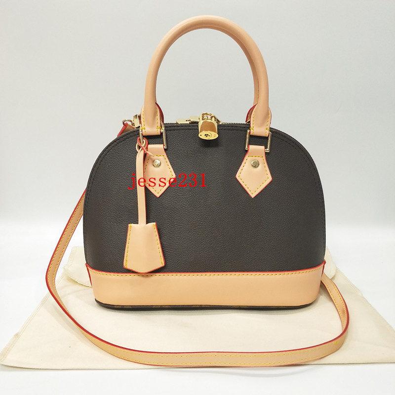 

High quality ALMA BB shell bag women handbag leather flower Embossed shoulder bags crossbody bag Messenger handbags with lock Shoulder strap, Brown grid