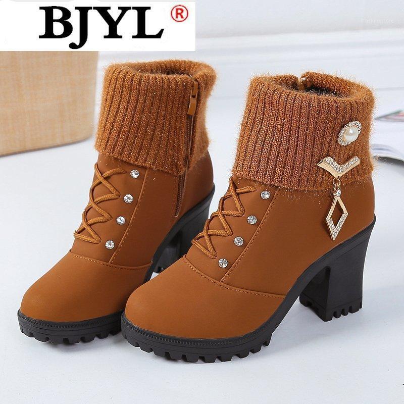 

2020 Winter Shoes Women Platform Ankle Boots Rhinestone Snow Shoes Cross-tied High Heels Warm Plush Booties Botas Mujer1, Black