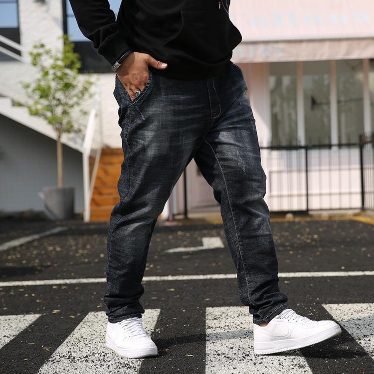 

Autumn New Style Large Size Jeans MEN'S Black Slim Fit Straight-Cut Elasticity Omega-Fertilizer Extra-large Plus-sized Pants Men, Dark black