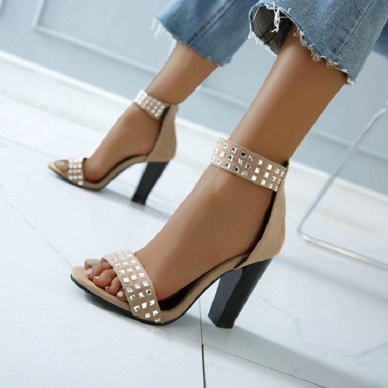 

2021 rhinestone sandals high heels sexy ladies pumps open toe woman party wedding shoes womens sandals big size 49 50, Beige