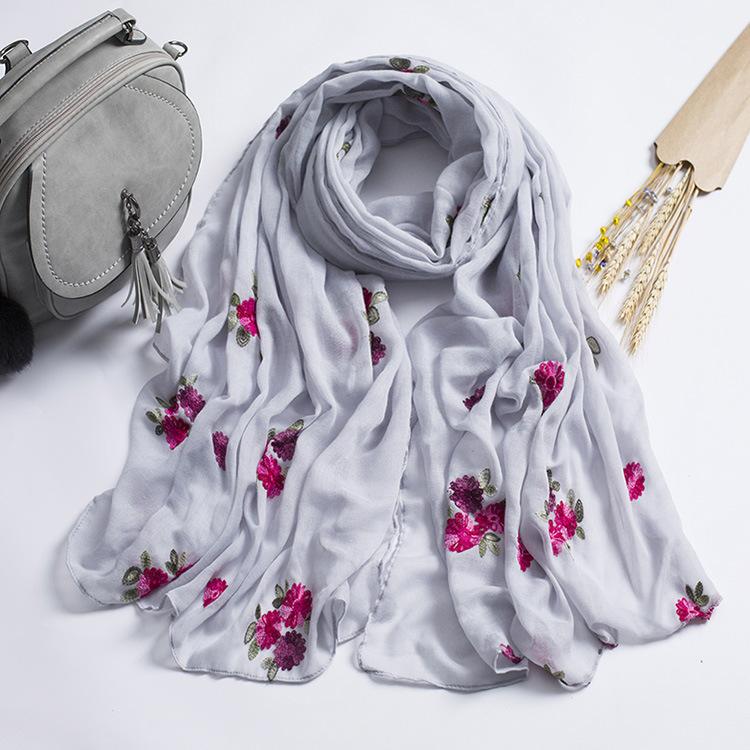 

1PC 15 colors embroider flowers scarf Muslim hijab scarves sweet floral soft plain shawl soft foulard pretty winter wrap shawls