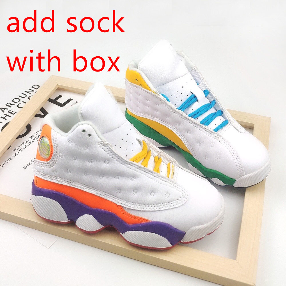

With Box 13s Baby Playground True Red Toddlers bred Flint Small Kids Newborn Basketball Shoes Infant 13 big boy Girl Aurora Green Sneakers, Original box and kids socks