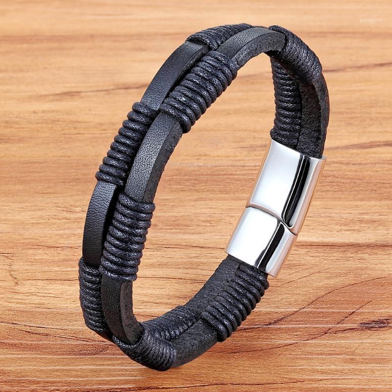 

Charm Bracelets TYO Fashion Men Multilayer Leather Bangles Magnetic-clasp Braided Multi Layer Wrap Trendy Stainless Steel Bracelet Armband1