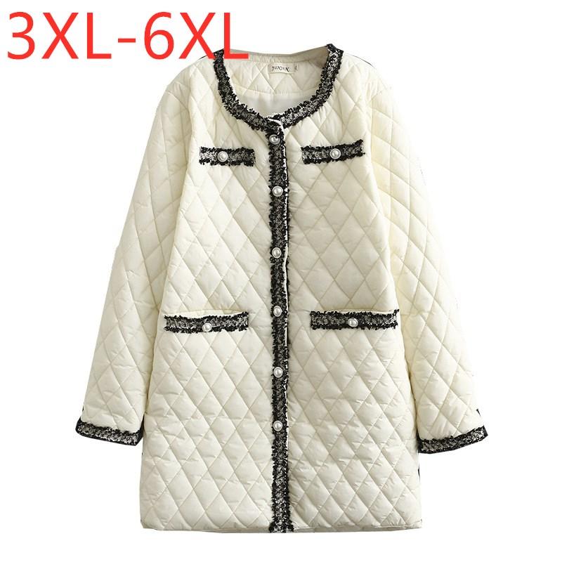 

New ladies autumn winter plus size long wadded jacket for women large loose long sleeve white black pocket coat 3XL  5XL 6XL