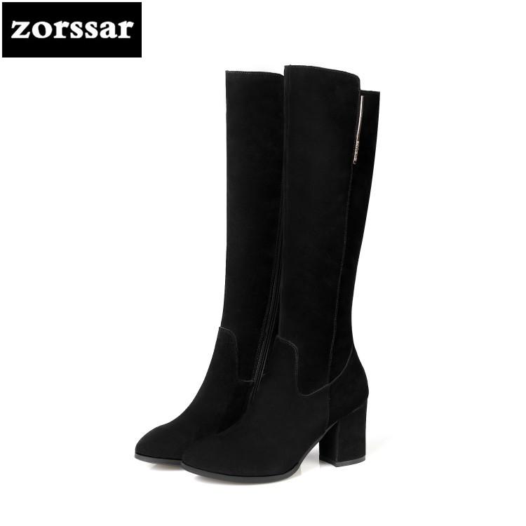 

Zorssar} 2020 New Winter Plush Female Snow boots Fashion Thigh High Boots Cow Suede Leather Thick heel Women Knee High, Black
