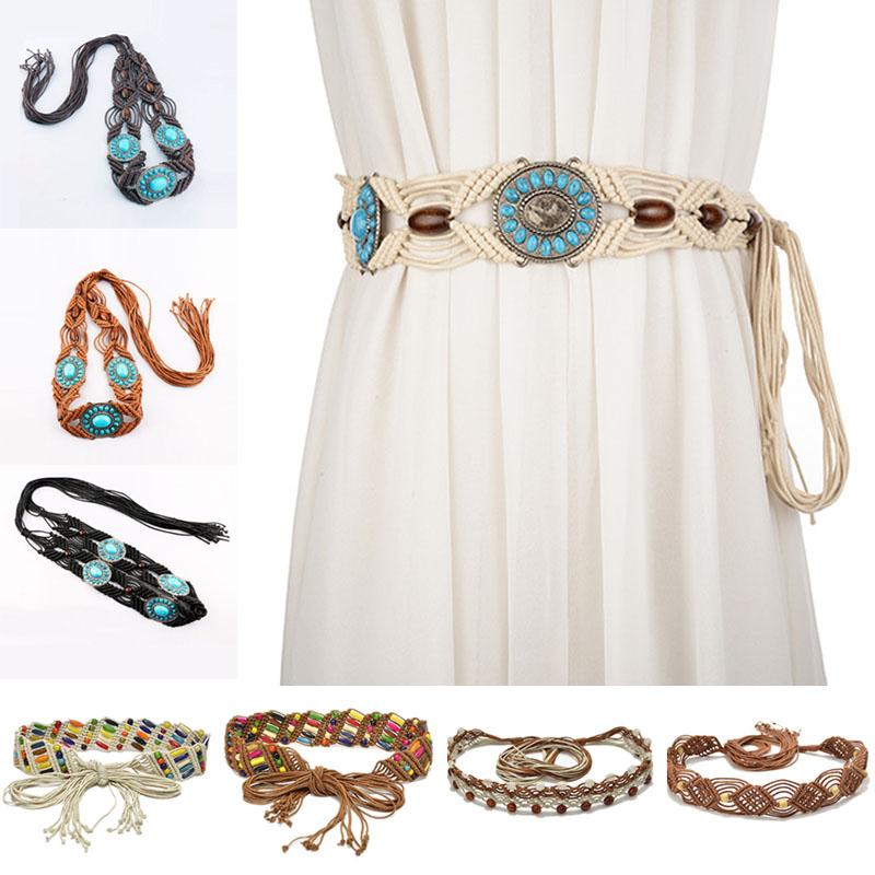 

Belts Fashion Bohemian Belt Ethnic Wind Wax Rope Hand-woven Handmade Waist Chain Bands Clothing Skirt Weaving Accessories, Black;brown