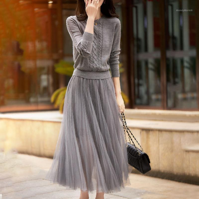 

Korean Style Women Knitted Dress Mesh Patchwork Pleated High Waist Swing Dress Vintage Designer Japan Style Ladies Office1, Black