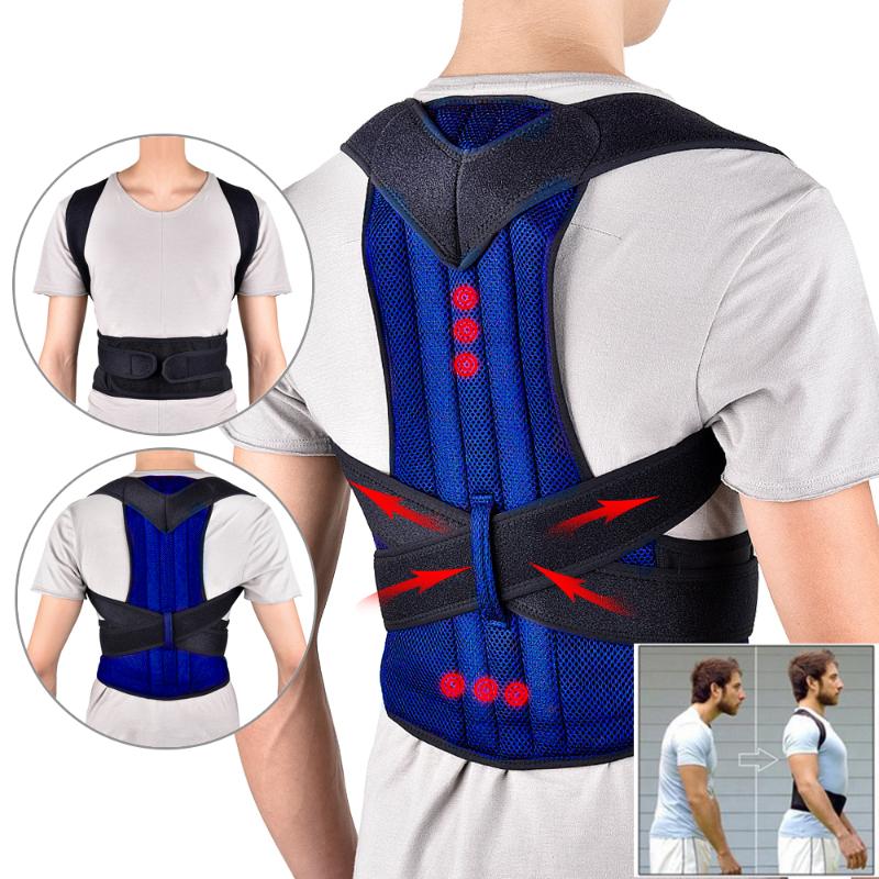 

Waist Support Men Back Posture Corrector Adjustable Correction Belt Trainer Shoulder Lumbar Brace Spine Vest, Blue