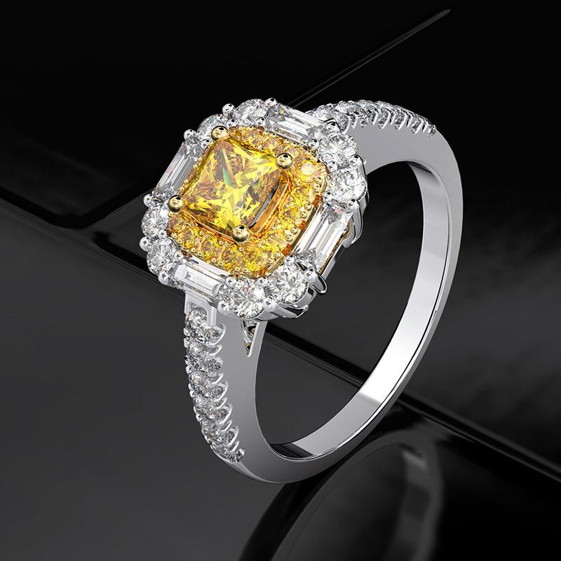 

Luxury 4*4mm Yellow Square Zircon Princess rings for women Sparkling CZ Wedding Engagement party jewelry Valentine's Day present