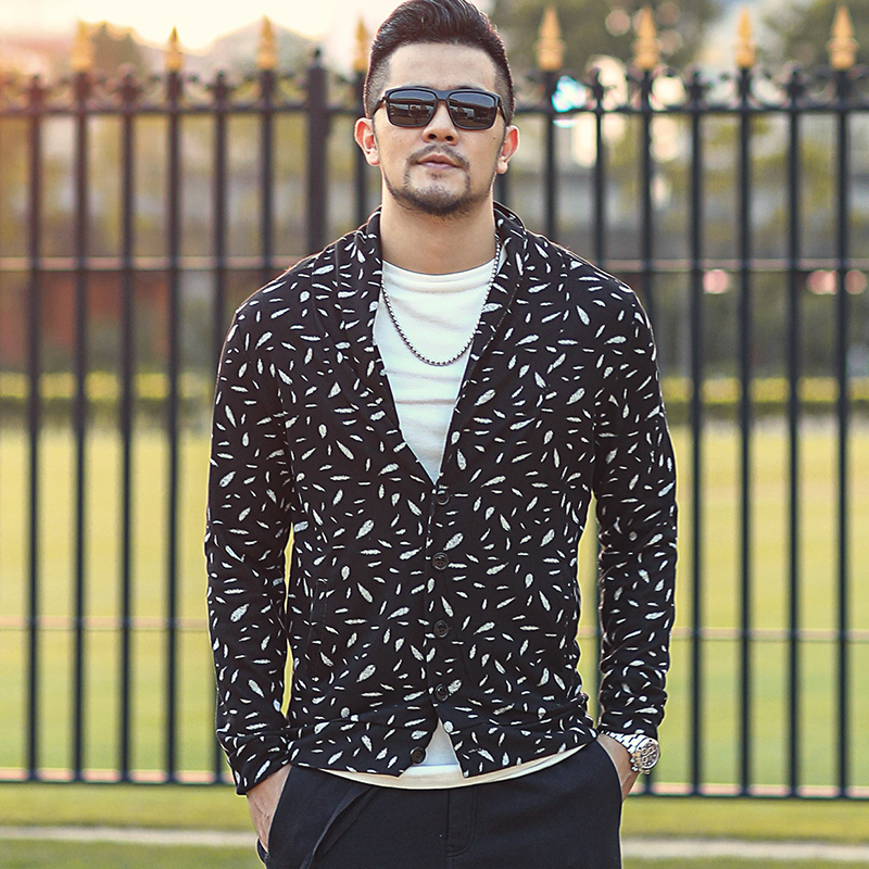 

2021 The New Autumn New Men's Cardigan Mesh Products Print Fine Casual Light Fit Sweater Jackets J5003 Zx3v, Black
