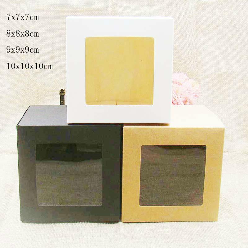 

10-50pcs Kraft Paper Window Candy Gift Boxes Solid Color Wedding Gift Packaging Box PVC Window Square Package Soap Jewelry Boxes