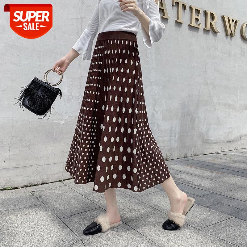 

JXMYY ins super skirt Korean mid-length skirt autumn and winter new style knitted polka dot female A-line woolen long #wI20, White;black