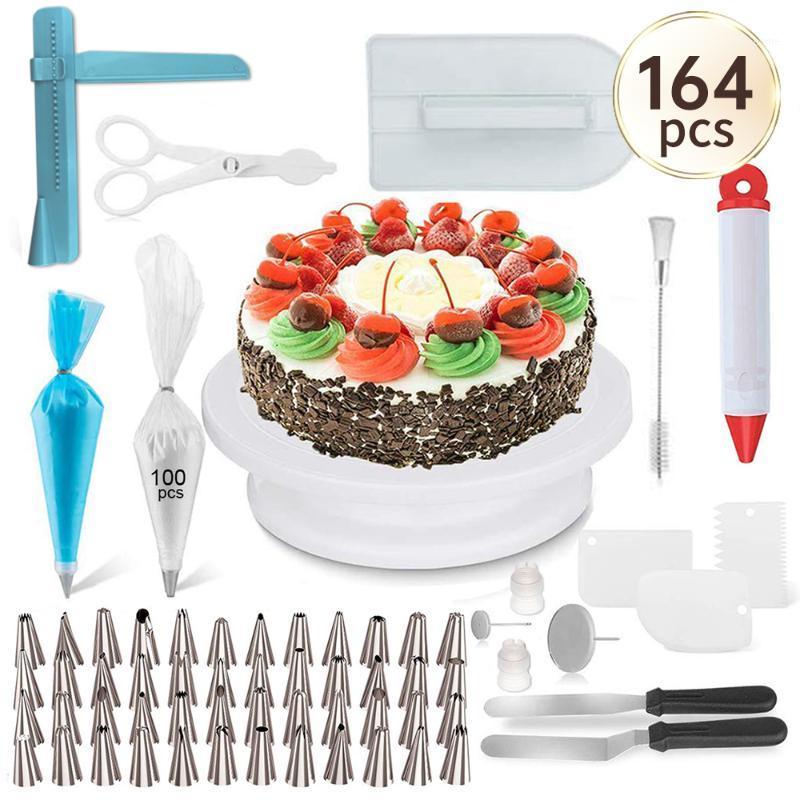 

164PC Multifunction Cake Turntable Set Cake Decorating Tools Kit Pastry Nozzle Fondant Tool Kitchen Dessert Baking Supplies #151