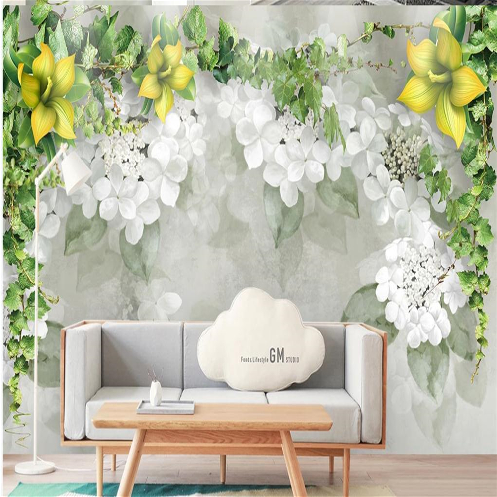 

Modern 3d customized wallpaper beautiful pastoral sofa TV background wall 3d murals wallpaper for living room, Green
