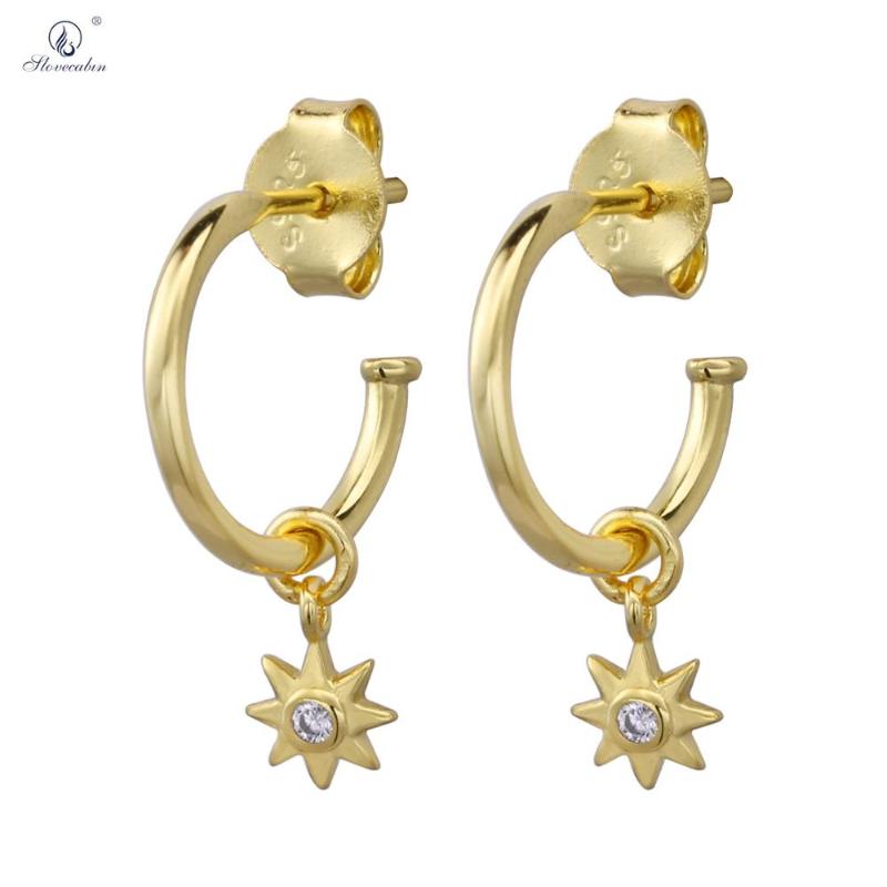 

Slovecabin 925 Sterling Silver Star Hoops Round Women Wedding Rock Punk Luxury Zircon CZ Crystal Pary Huggies For European Jewel