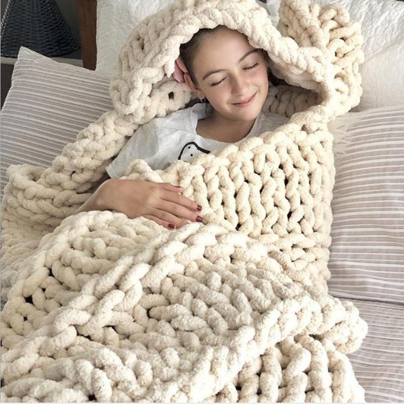 

Chenille Blanket INS Handmade 2.5 CM Thick Yarn Woven Stick Chunky Knitting Blanket Sofa Cover Mat Throw Blankets Photography