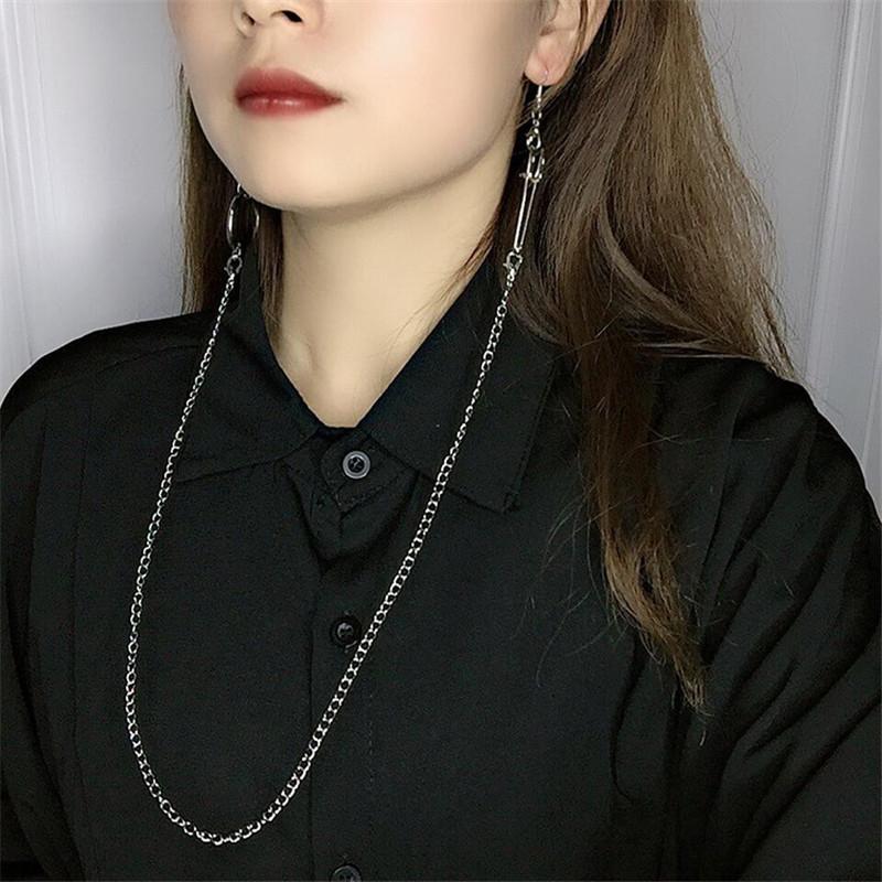 

Gothic Punk asymmetric geometric round safety pin Long chain pendant earrings For cool boy girl hip hop street party jewelry