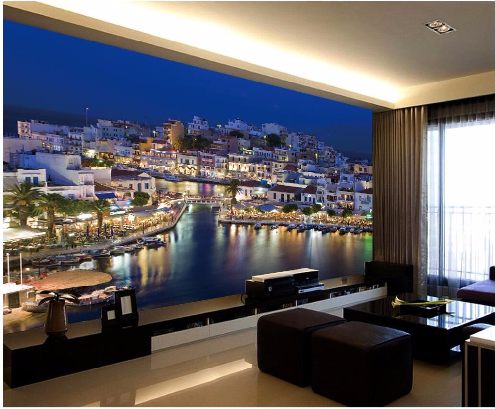 

Photo wallpaper papel de parede Custom Wallpaper HD Mediterranean City Night Background Wall 3d wallpaper papel parede, Blue