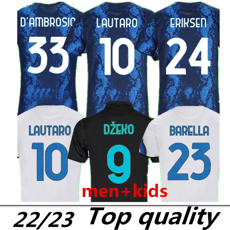 

BARELLA soccer jersey VIDAL LAUTARO ERIKSEN ALEXIS DZEKO CORREA 21 22 football shirts 2021 2022 uniforms men + kids kit away third 3rd black tops
