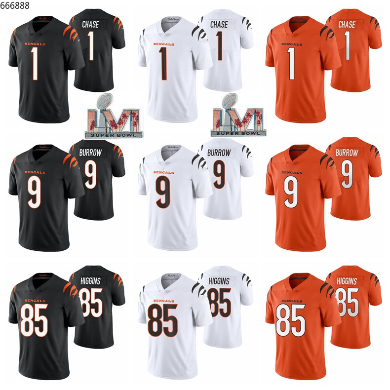 

Cincinnati''Bengals''Super Patch Bowl LVI 28 Joe Mixon Jersey 9 Joe Burrow 1 JaMarr Chase 85 Tee Higgins Football Men White Black Women Kid Stitched Good