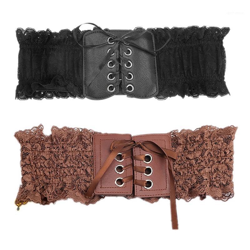

JHD-Women's Elastic Waistband Wild Ultra Wide Decorative Stretch Belt Lace Elastic Waistband 2Pcs1, Black