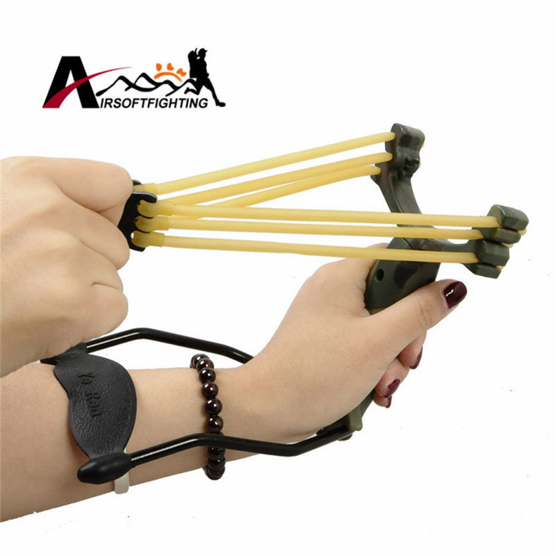 

Powerful Camouflage Slingshot Bow Tactical Shooting Slingshot Catapult Folding Wrist Support Outdoor Hunting Paintball Tool 201110