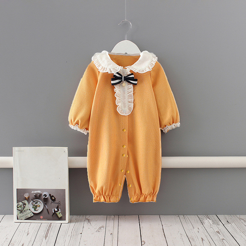 

2021 New Newborn Lovely Bow Tie Rompers Infant Clothes Baby Jumpsuits Yellow ~24m Hfg4, Orange
