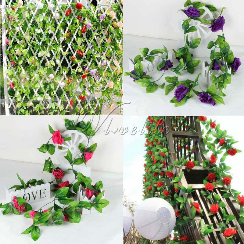 

2Pcs/Lot 2.5M Artificial Fake Silk Rose Flowers Ivy Vine with Green Leaves For Home Wedding Party Hanging Garland Decor Supplies, White