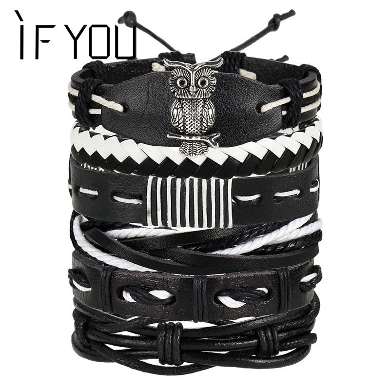 

Fashion Multiple Layers Punk Leather Bracelets Men Classic Rope Chain Charms Bracelet For Men Armband Jewelry Gifts