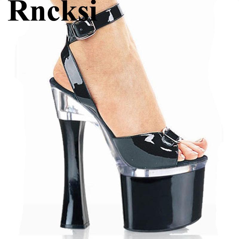 

Rncksi Wedding Party New Square Heels And Sexy Shoes Comfortable Women Sandals With Patform 18cm High Heels Pole Dance Sandals, Black
