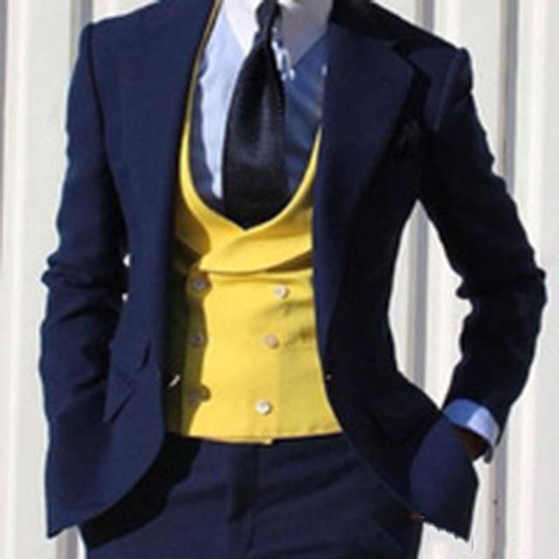 

Navy Blue Three Pieces (Blazer+Pant+Vest) Wedding Men Suits With Notched Lapel Business Formal Tuxedos Bridegroom Suits, Black