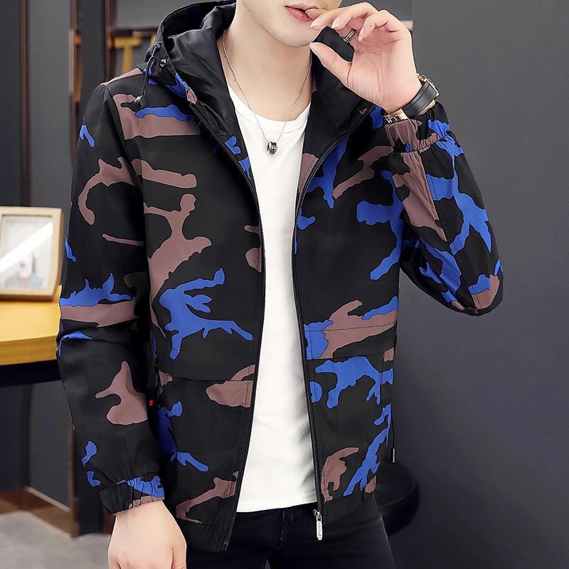 

Men's jacket thin section 2020 spring autumn Korean version trendy casual handsome wild coat windbreaker Free Khaki, Blue