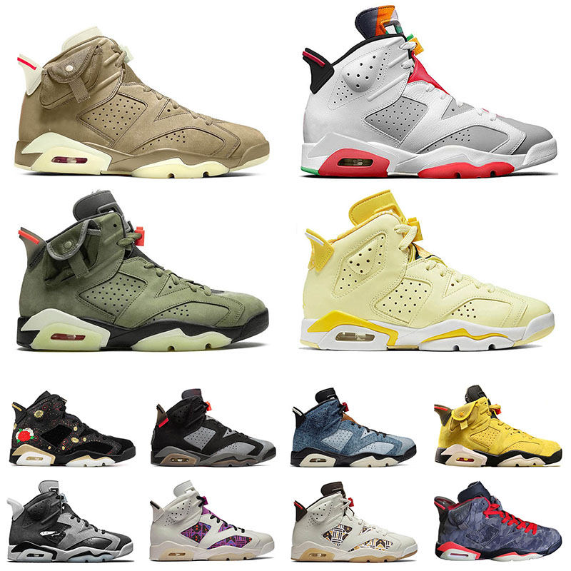 

New Arrival Floral 6 6s Athletic Basketball Shoes Jumpman Mens Womens Travis Scott Trainers Cactus Jack Hare Sports Sneakers Outdoors, White;red