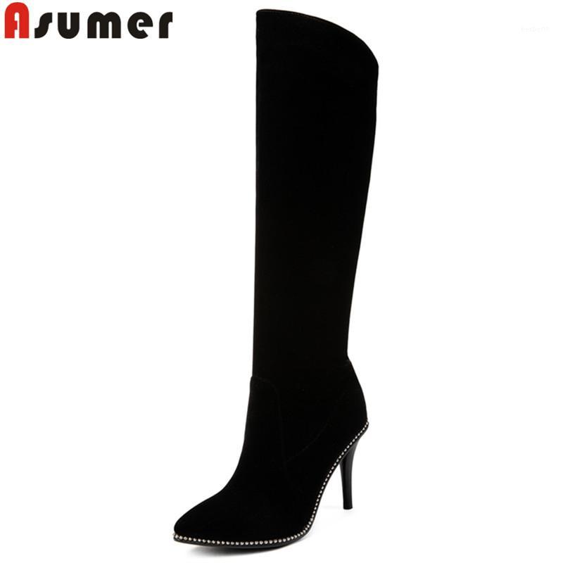 

ASUMER black fashion autumn winter boots women pointed toe knee high boots stiletto high heels elegant ladies big size1