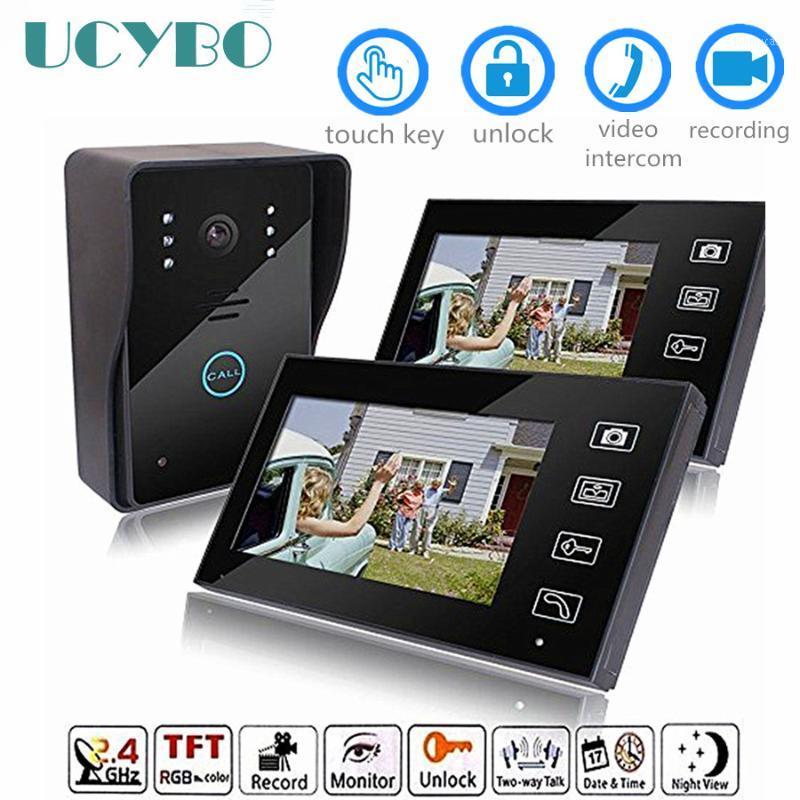 

7" video door phone intercom system wireless wifi video doorbell 2 monitor door camera infared ir home apartment doorphone1