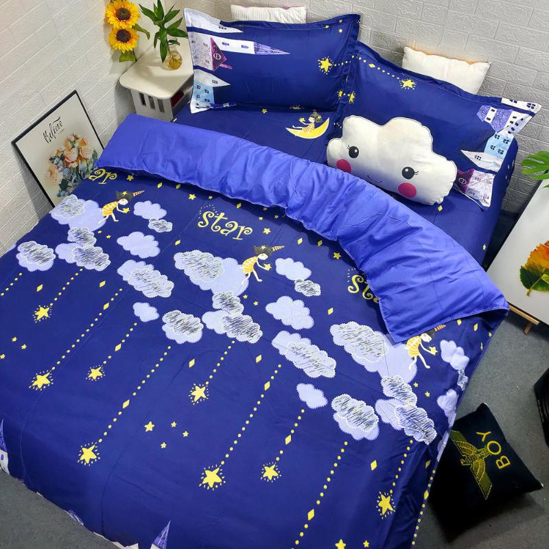 

Universe Starry Sky Series Bedding Four-piece Set Moon Star Pattern Home Textile Student Dormitory Single Bed Three-piece Set, White